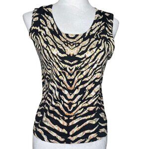 Laudrew Silk Blend Black and Cream Zebra Animal Print Tank Top Size Medium